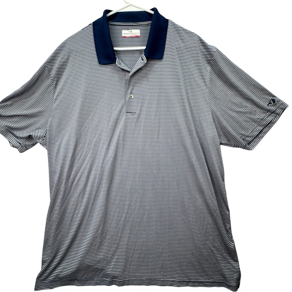 Grand Slam Performance Polo Mens XXL Blue Striped Golf Shirt Short Sleeve